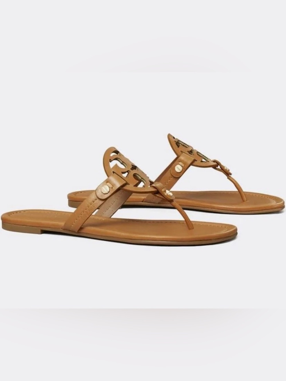 Tory Burch Tan Leather Logo Thong Sandals